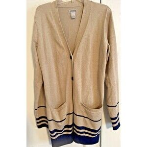 Duluth Trading Co Cardigan Sweater Women's L Beige Camel Navy Duster Office READ